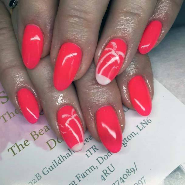 Pink Summer Nail With Palm Design