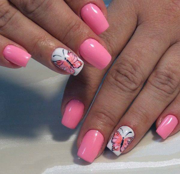 Pink Toned Butterfly Nails Women
