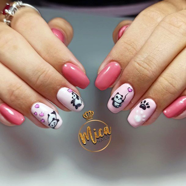 Pink Toned Panda Nails