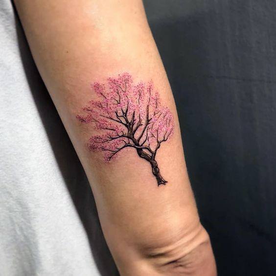 Pink Tree Tattoo Womens Arms