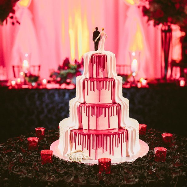 Pink Waterfall Halloween Wedding Cake