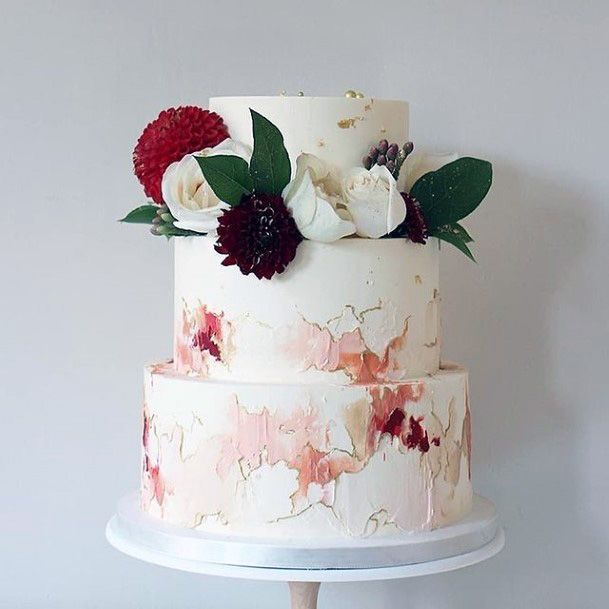 Pink Whitish Marble Fall Wedding Cake Women