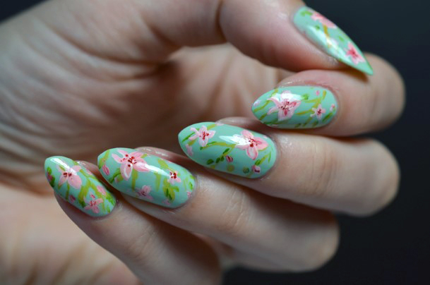 Pistachio Green Orchid Nails