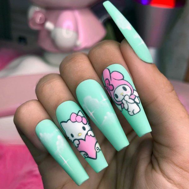 Pistachio Light Green Hello Kitty Nails