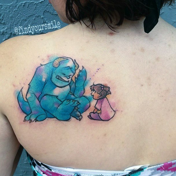 Pixar Monsters Inc Themed Womens Back Tattoo