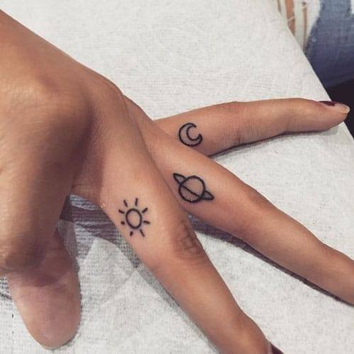 Planet Sun And Moon Tattoo Womens Fingers