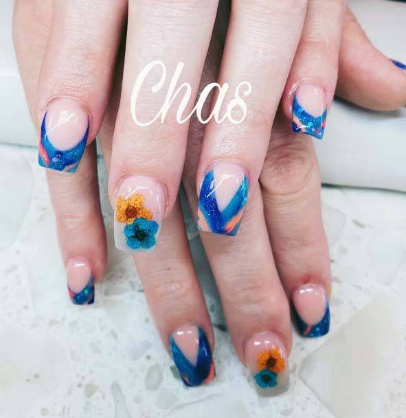 Pleasant Orange Blue Nails For Women