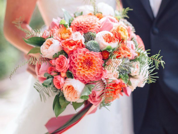 Pleasant Orange Tinted August Wedding Flowers Bouquet