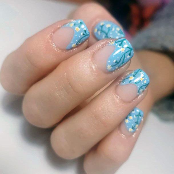 Pleasing Floral Light Blue Art On Women