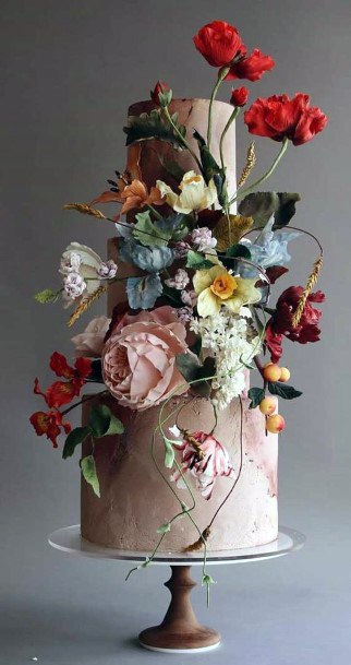 Plentiful Of Flowers On Rustic Wedding Cake