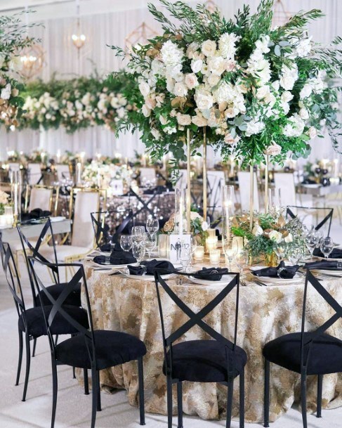 Plush White Blooms Greenery Hanging Floral Wedding Reception Table Decoration Inspiration