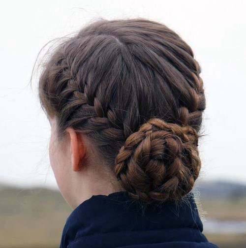 Polished Natural Brown Highlighted Two Braided Updo Womens Hairstyle