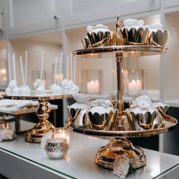 Polished Shiny Gold Cupcake Holder Desert Table Decoration Ideas For Wedding