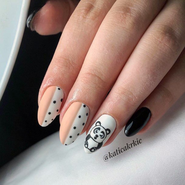 Polka Dotted Matte Panda Nails