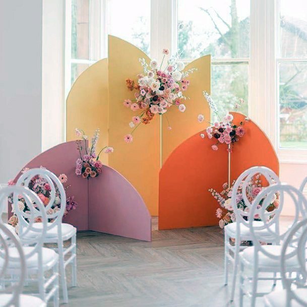 Popping Bright Pink Orange Peach Hanging Flower Backdrop Inspiration For Wedding