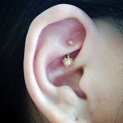 Popular Beautiful Sun Star Rook Ear Piercing Design Ideas For Women