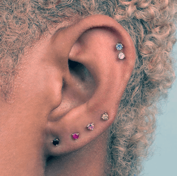 Popular Colorful Rainbow Lower To Upper Lobe And Double Helix Beautiful Piercing Ideas For Girls