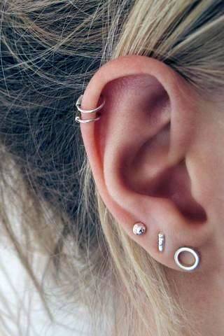 Popular Double Helix Silver Hoop And Beautiful 3x Lobe Piercing Ideas For Girls