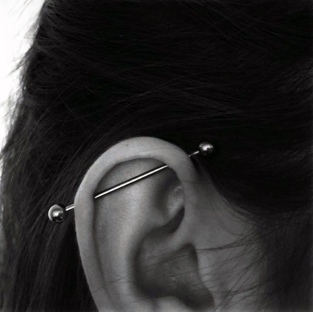 Popular Trendy Industrial Silver Bar Piercing Ideas For Girls