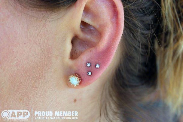 Popular Tripple Upper Lobe Design Piercing Ideas For Girls