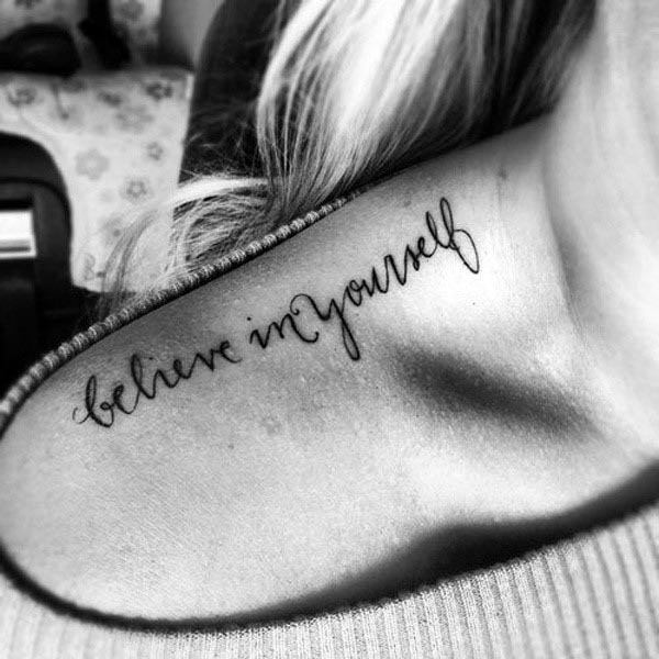 Positive Quote Shoulder Tattoo Women