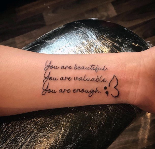 Positive Quotes Semi Colon Tattoo Womens Forearms