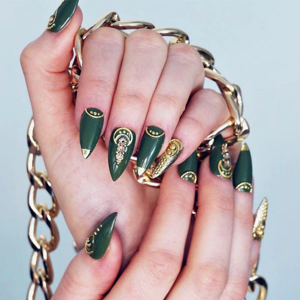 Precious Green And Gold Nails Women