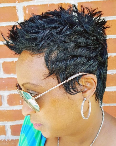 Precise Pixie Cut Woman With And Spiked Artistic And Natural Short Ready To Go Hair