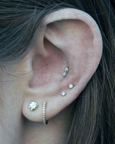 Pretty And Elegant White Diamond Piercing Withhoop