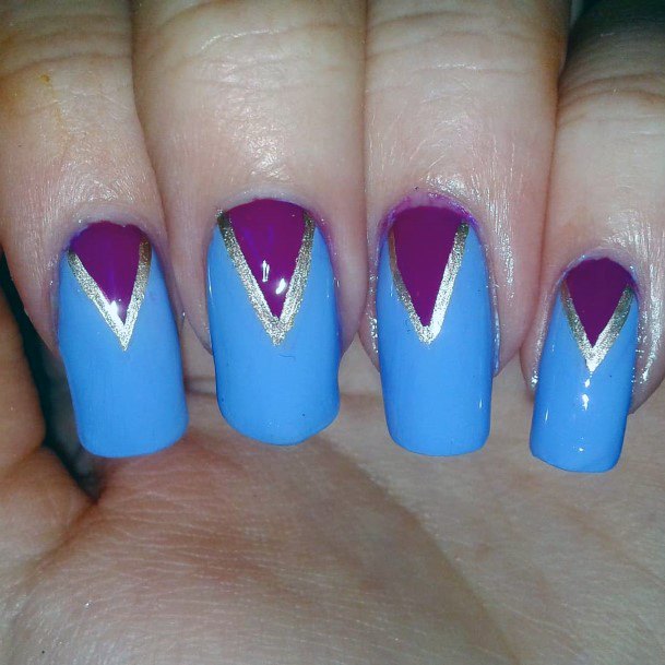 Pretty Baby Blue Silver Lovely Purple Triangle Nail Design Ideas For Women