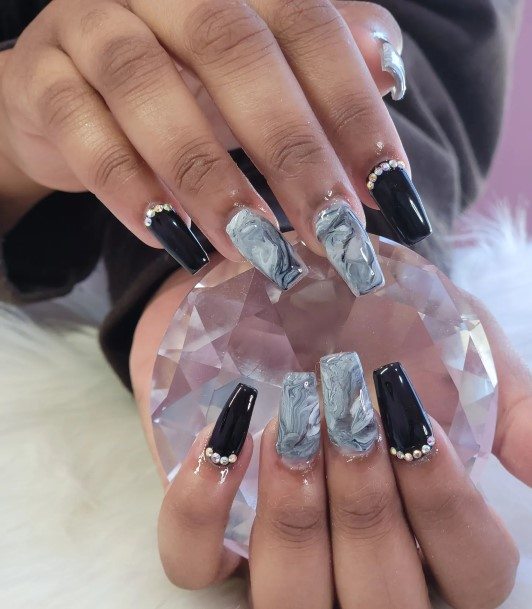 Pretty Black And White Marble Nails Women