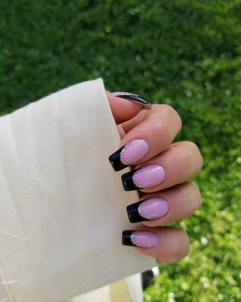 Pretty Black French Tip Nails Women