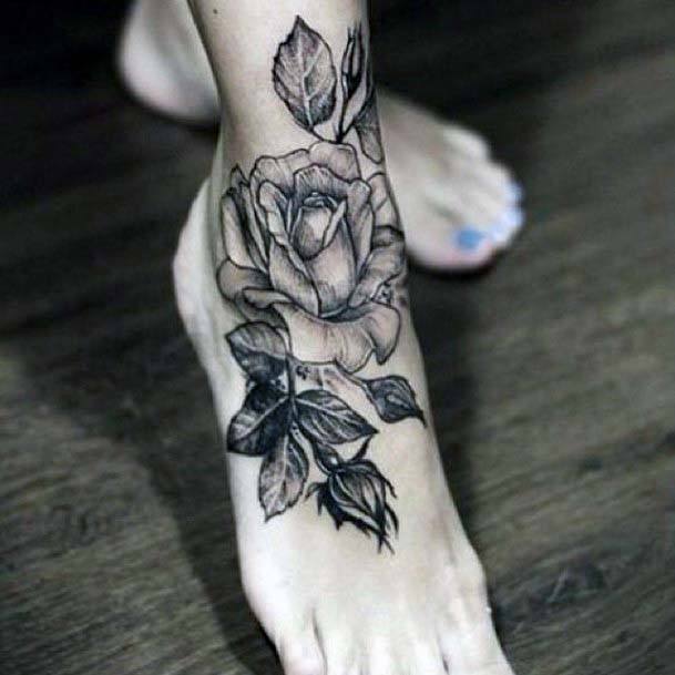 Pretty Black Rose Tattoo Womens Foot