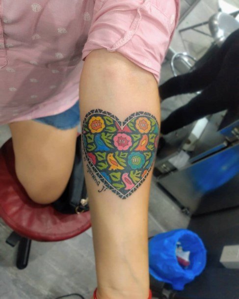 Pretty Blossom Art In Heart Tattoo Womens Forearms