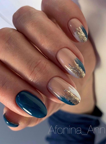 Pretty Blue And Gold Nails Women