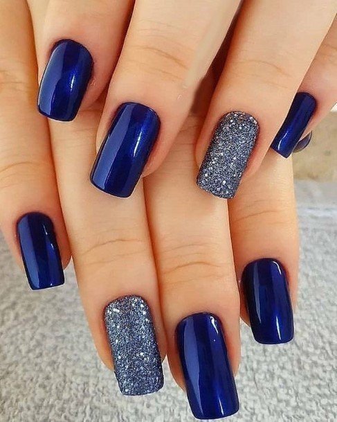 Pretty Blue And Silver Nails Women