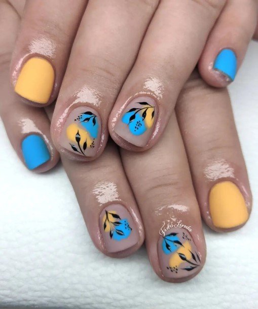 Pretty Blue And Yellow Nails Women