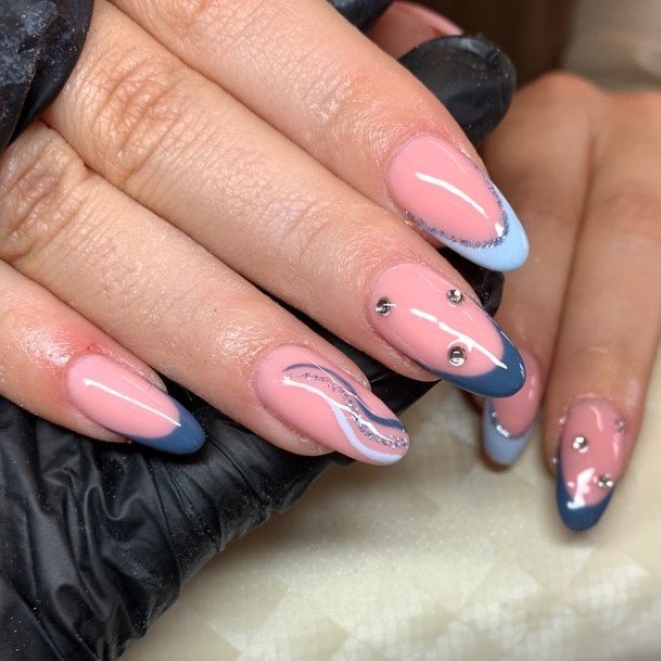 Pretty Blue French Tip Nails Women