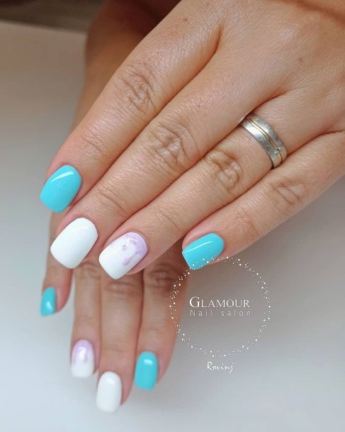 Pretty Blue Short Nails Women