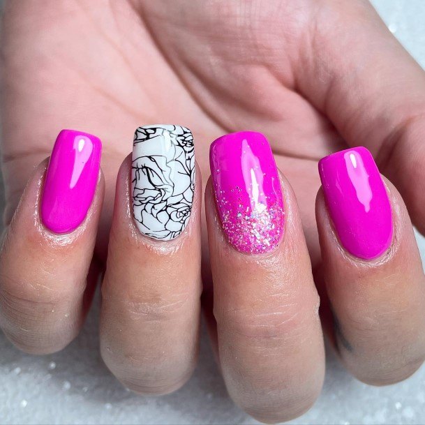 Pretty Bright Pink Nails Women