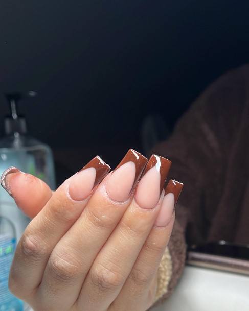 Pretty Brown French Tip Nails Women