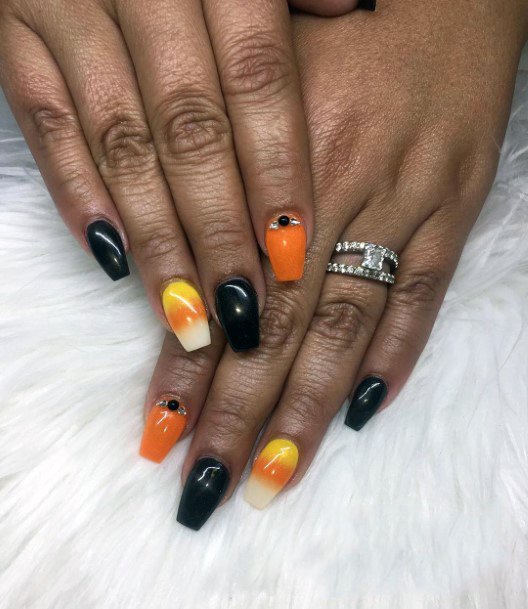 Pretty Candy Corn Orange And Black Nail Design Ides For Girls