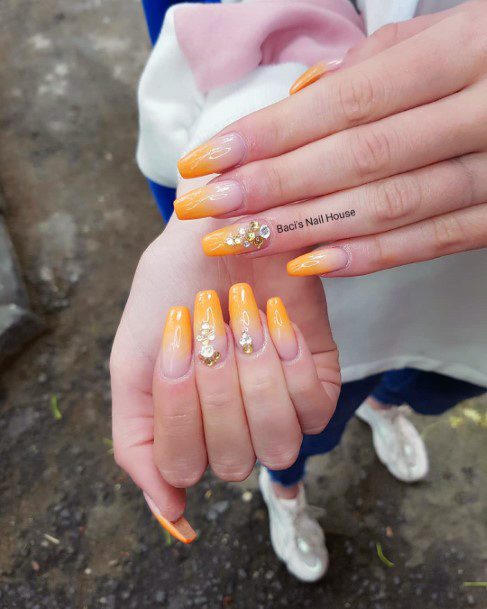 Pretty Colorful Sunflower Yellow Ombre Nail Ideas For Women With Jewels