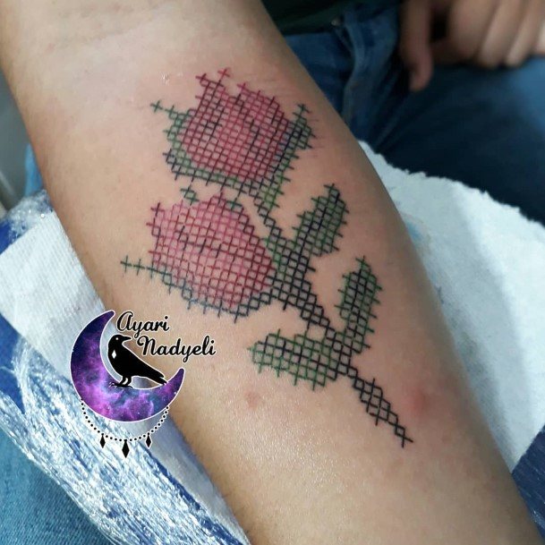 Pretty Cross Stitch Tattoos Women