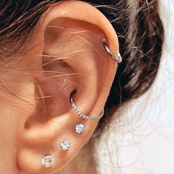 Pretty Cute Triple Lobe White Diamonds Conch Helix Hoop Body Piercings For Girls