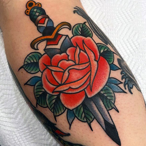 Pretty Dagger Rose Tattoos Women