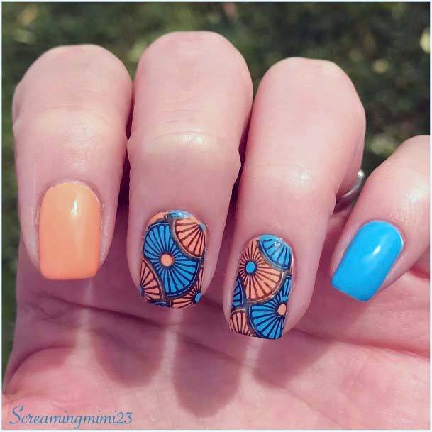 Pretty Designs Blue And Orange Nails For Women