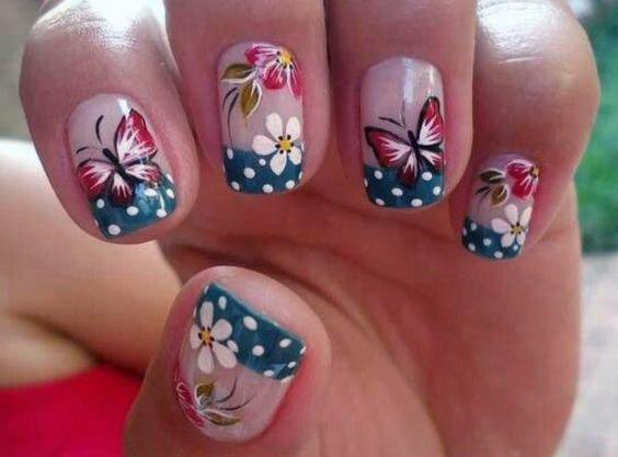Pretty Dotted Nails With Butterfly Women