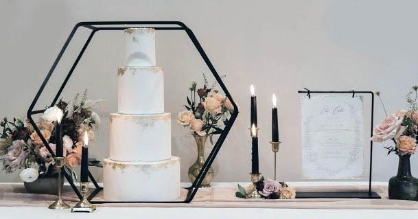 Pretty Elegant White Wedding Cake Black 3d Hexagon Frame Frosted Glass Sign Table Decoration Ideas