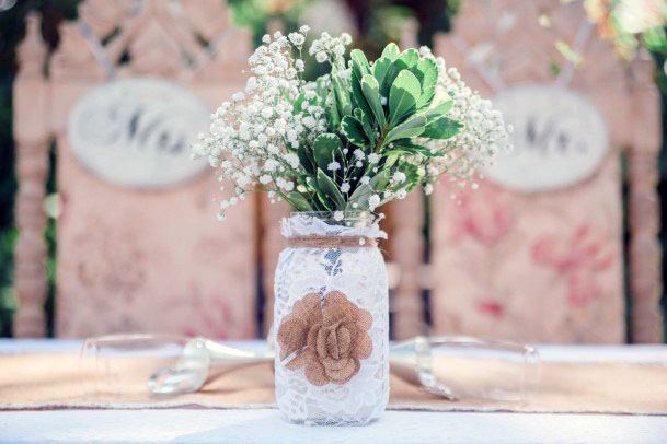 Pretty Florals In Mason Jar Wedding Decoration